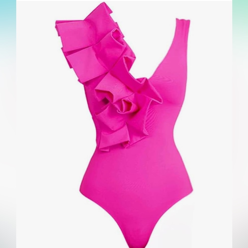NWOT One Piece Hot Pink Swimsuit w/Beach Cover Up Wrap Skirt Sarong, Size Large - Picture 2 of 11